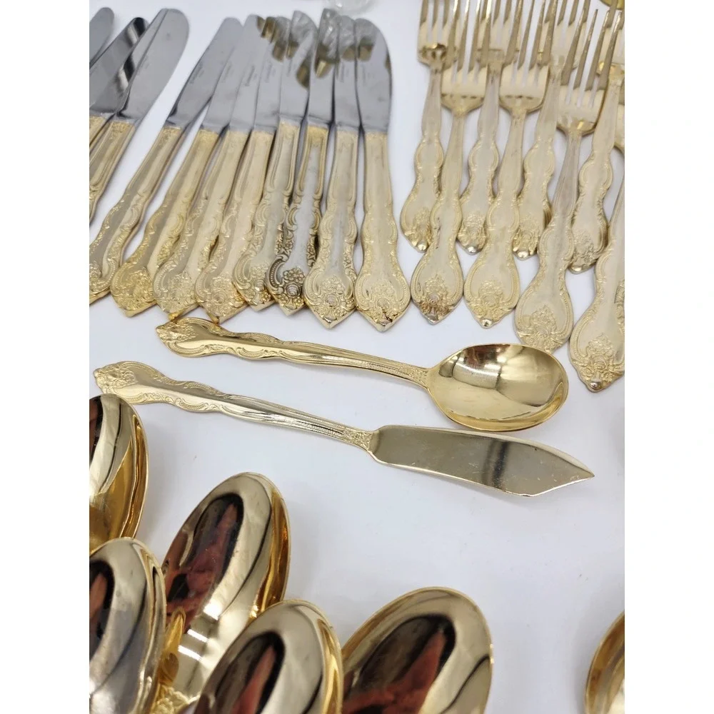 Vintage International Silver Co Gold Plated Silverware Piece Set Serves 12